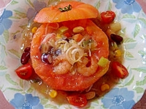 夏野菜と素麺の冷菜トマトカップ